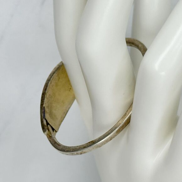 Vintage Mexico Alpaca Silver Tone Abalone Shell Flower Child's Bangle ✨ - Picture 8 of 10